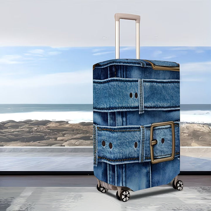 Unisex stylish suitcase cover with denim belt motif, elastic protective cover for rolling suitcase Kalsten