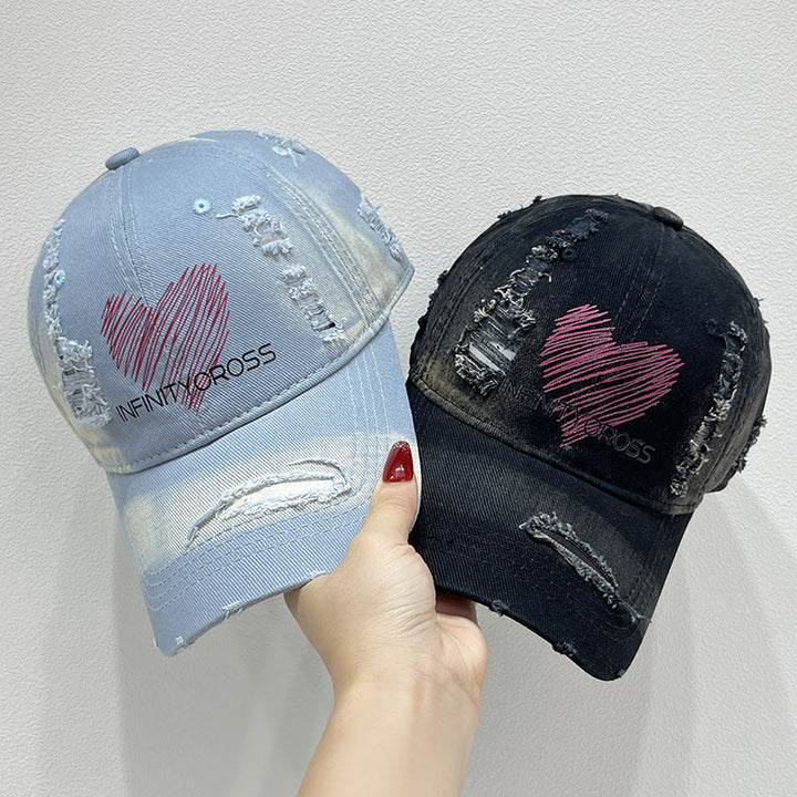 Women's Distressed Heart Embroidered Baseball Cap Kalsten