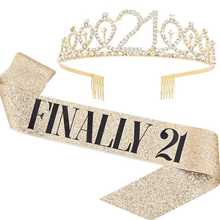 Girl Glittering Birthday Crown and Sash Set Kalsten