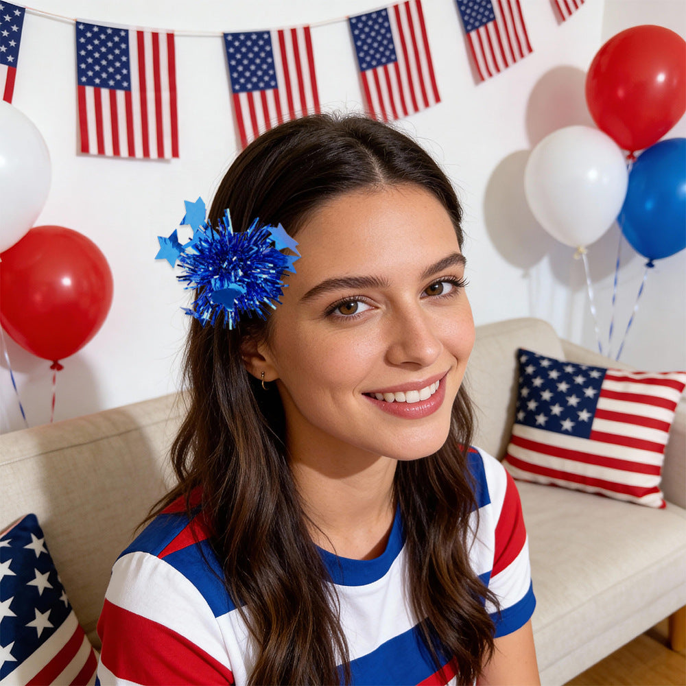 Independence Day sparkly tinsel starburst pom pom cat teaser toy Kalsten