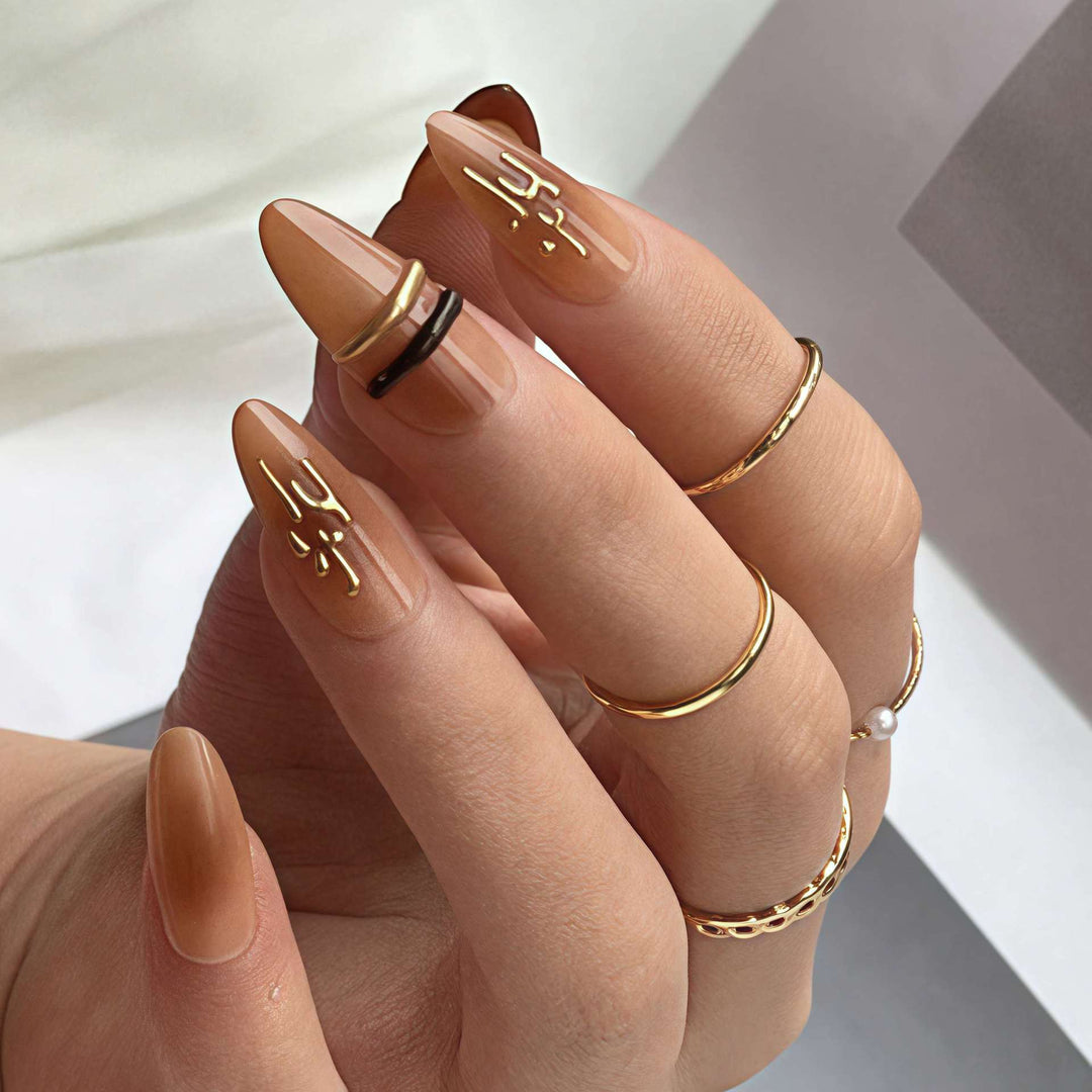 Elegant Ombre Press-On Nail Tips with Metallic Accents Kalsten