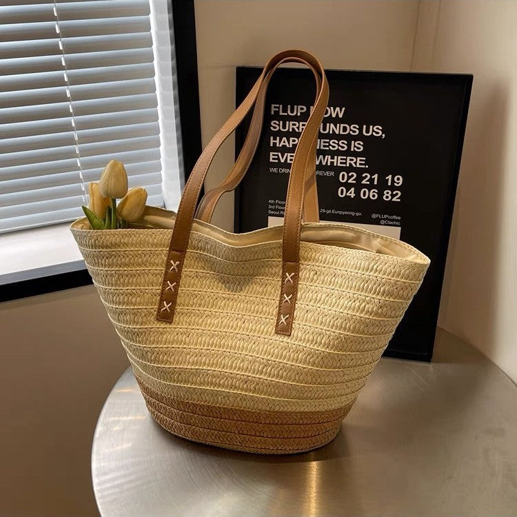 Braided beach bag with sturdy leather handles Kalsten