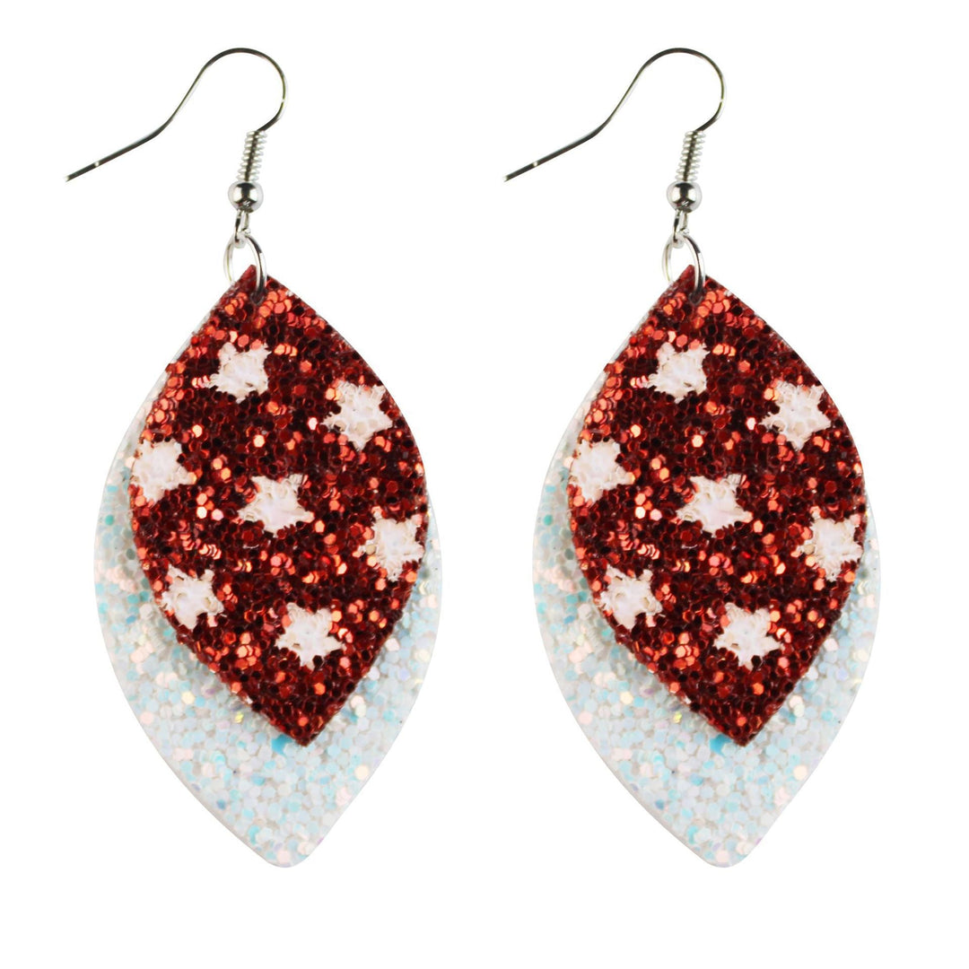 Women's star stripe print faux leather drop earrings with fishhook Kalsten