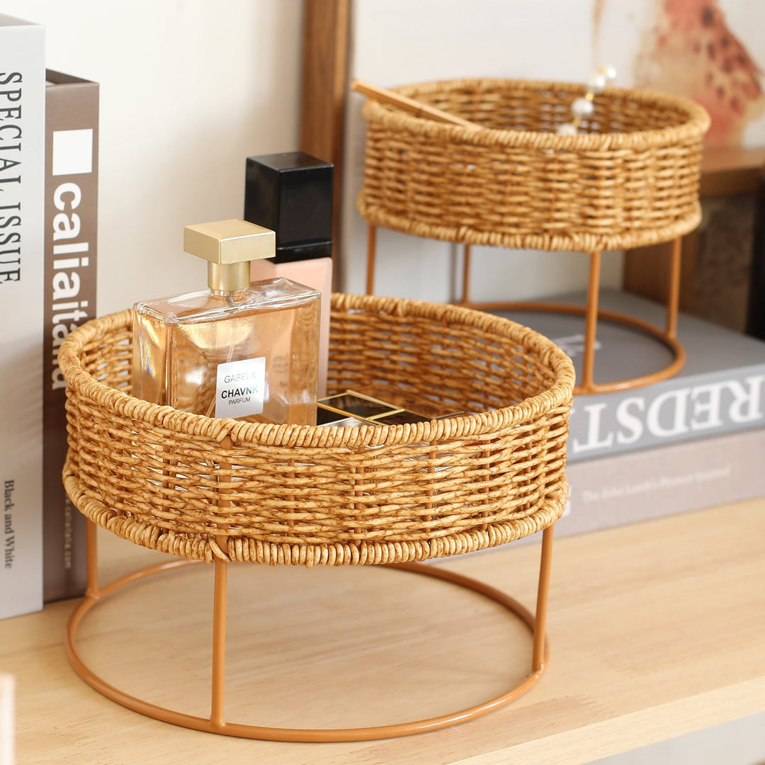 Round Woven Storage Tray with Metal Base Kalsten