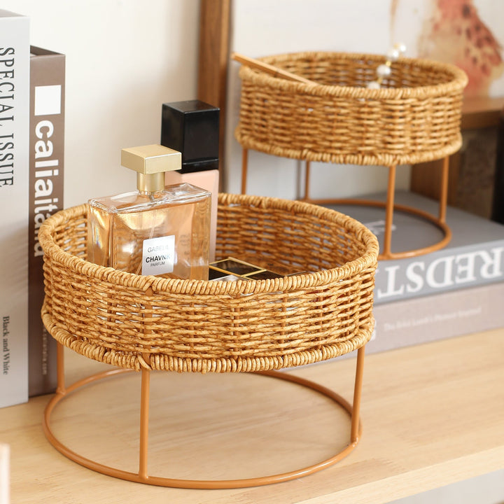 Round Woven Storage Tray with Metal Base Kalsten