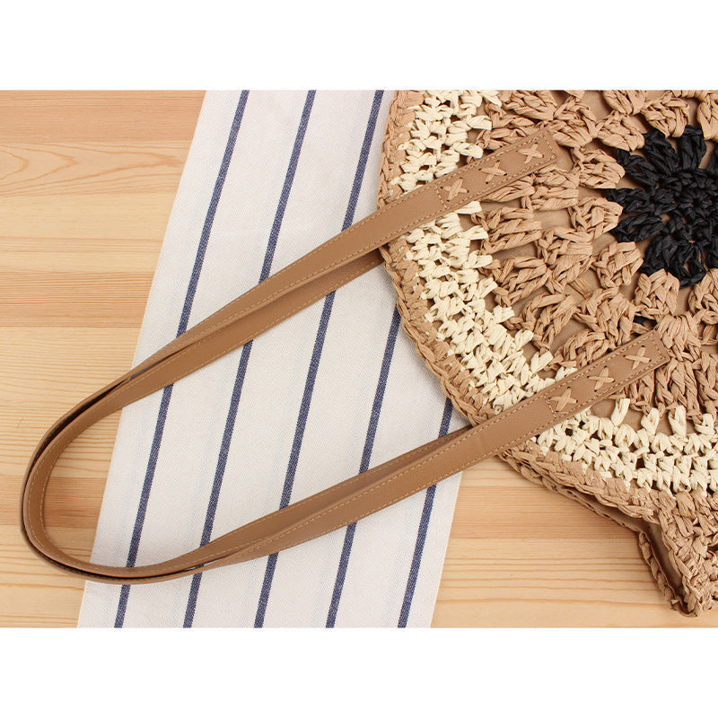 Round Bast Tote Bag with Handwoven Design Kalsten