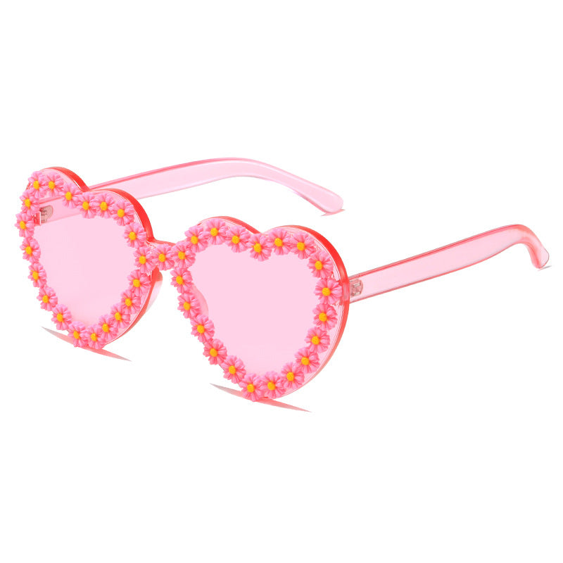 Ladies Love-Shaped Sunglasses with Floral Embellishments Kalsten