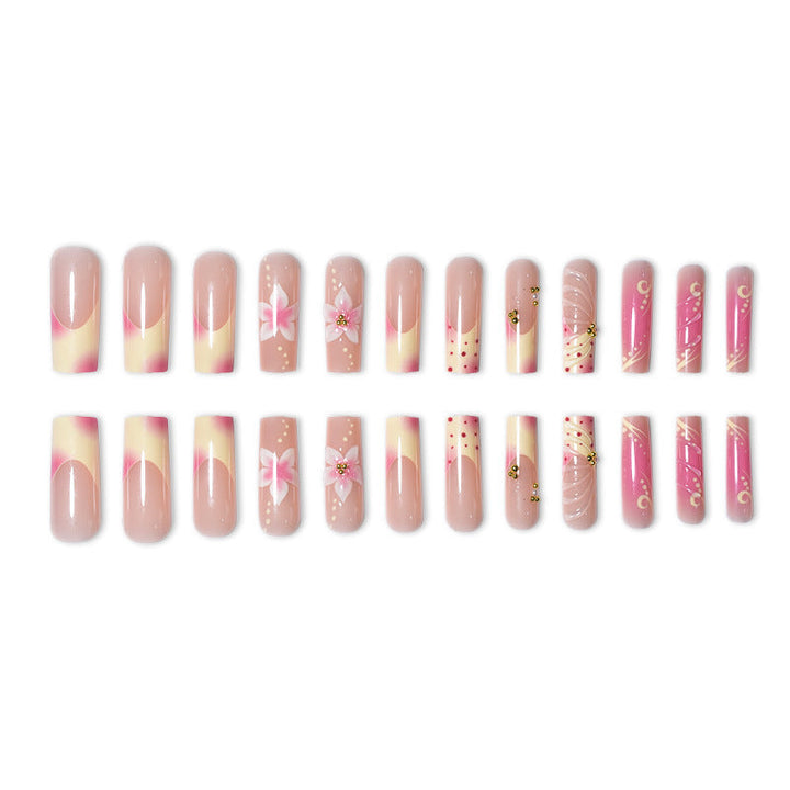 Artistic Floral and Polka Dot Press-On Nail Set Kalsten