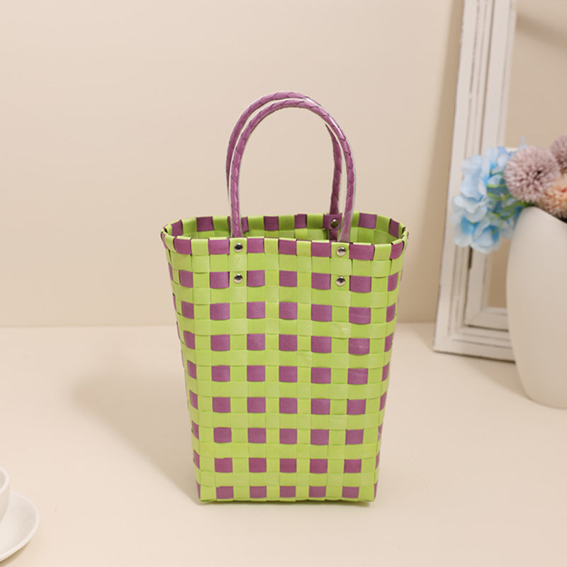 Braided Shopping Bag in Modern Checkered Pattern Kalsten