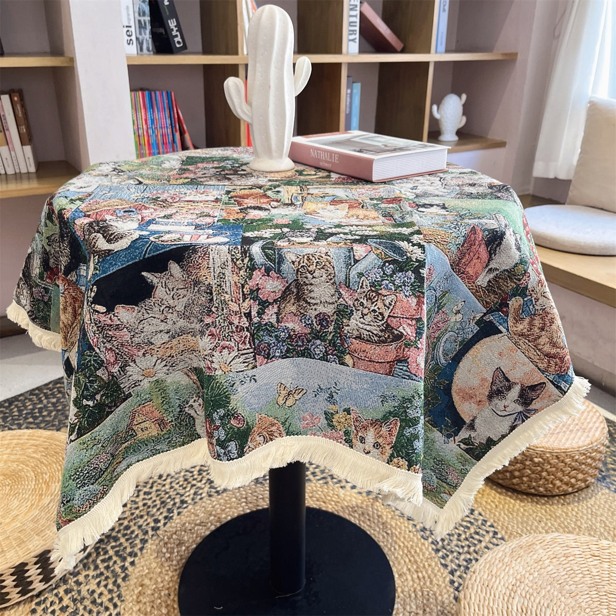 Artistic Cat-Themed Table Cover