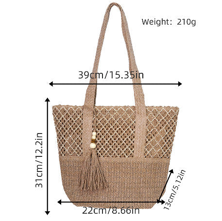 Beach bag with mesh structure and tassel details Kalsten