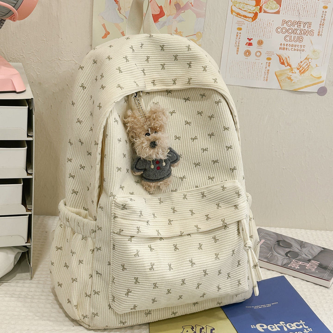 Cute Bow-Embellished Corduroy Backpack Kalsten