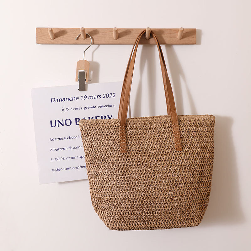 Giant Tote Bag Made of Woven Raffia with Leather Handles Kalsten
