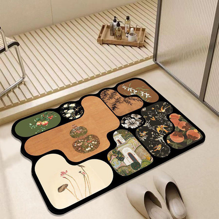 Artistic Floral Pattern Bath Mat Kalsten