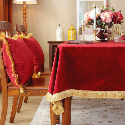 Velvet Tablecloth with Elegant Fringe