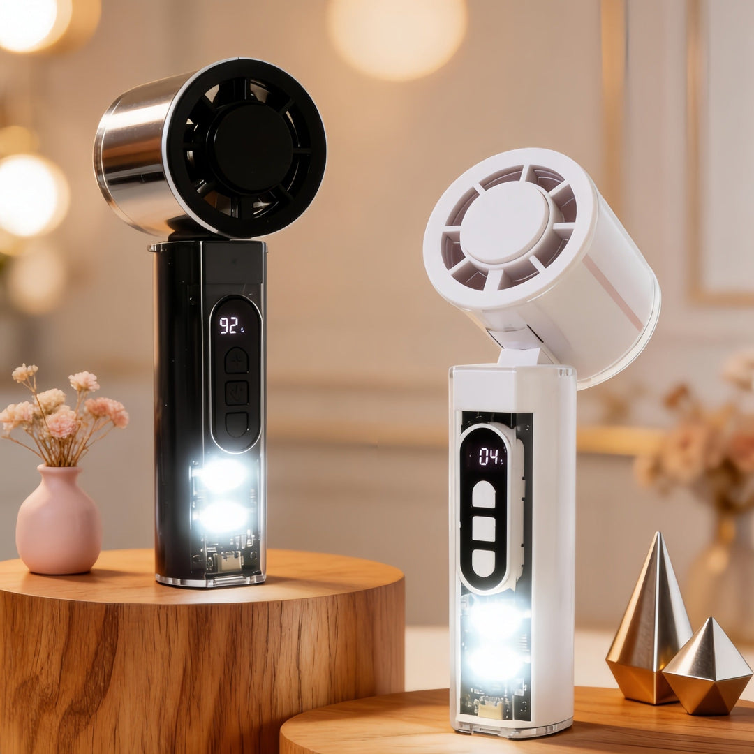 Women Portable Mini Fan with Digital Display and LED Lighting Kalsten