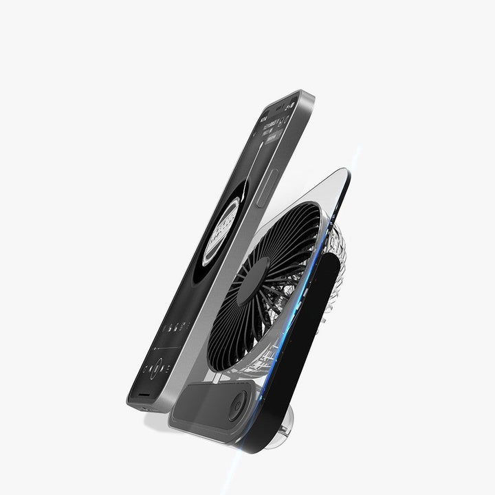 Cooling clear acrylic-framed rechargeable portable desk fan with digital battery percentage display and foldable handle Kalsten