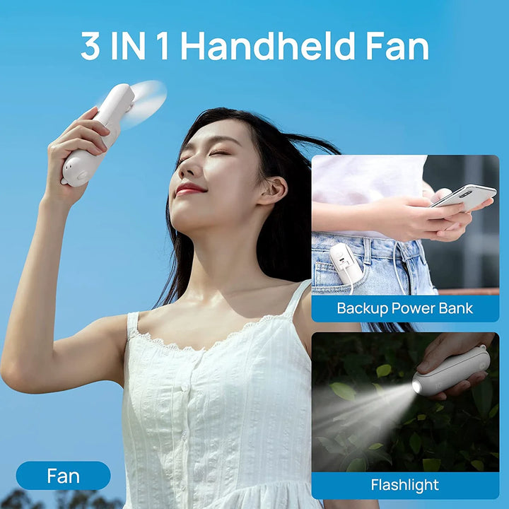 Unisex one-size foldable rechargeable hand fan with integrated power bank and dual USB charging ports Kalsten