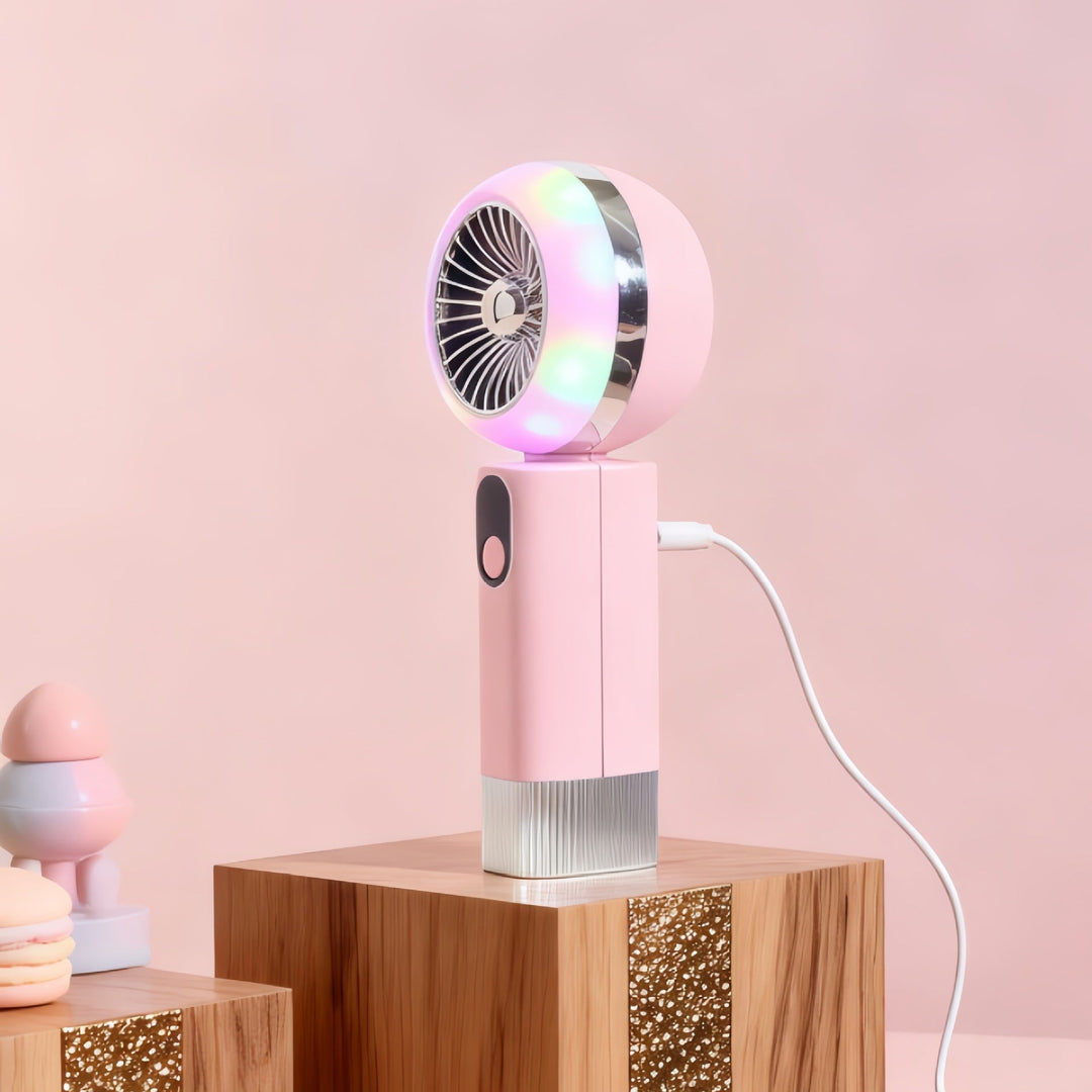 Ladies portable mini hand fan with LED light and digital control Kalsten