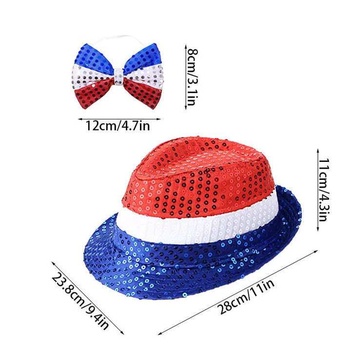 Women's Independence Day sequin flag-inspired hair bow clip with alligator clasp and rhinestone center Kalsten