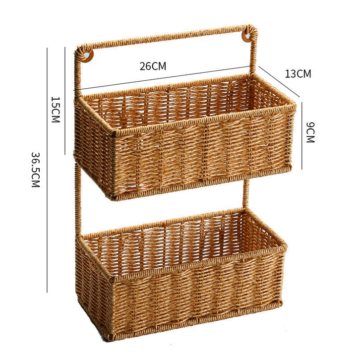 Double-Tier Woven Storage Basket with Handle Kalsten
