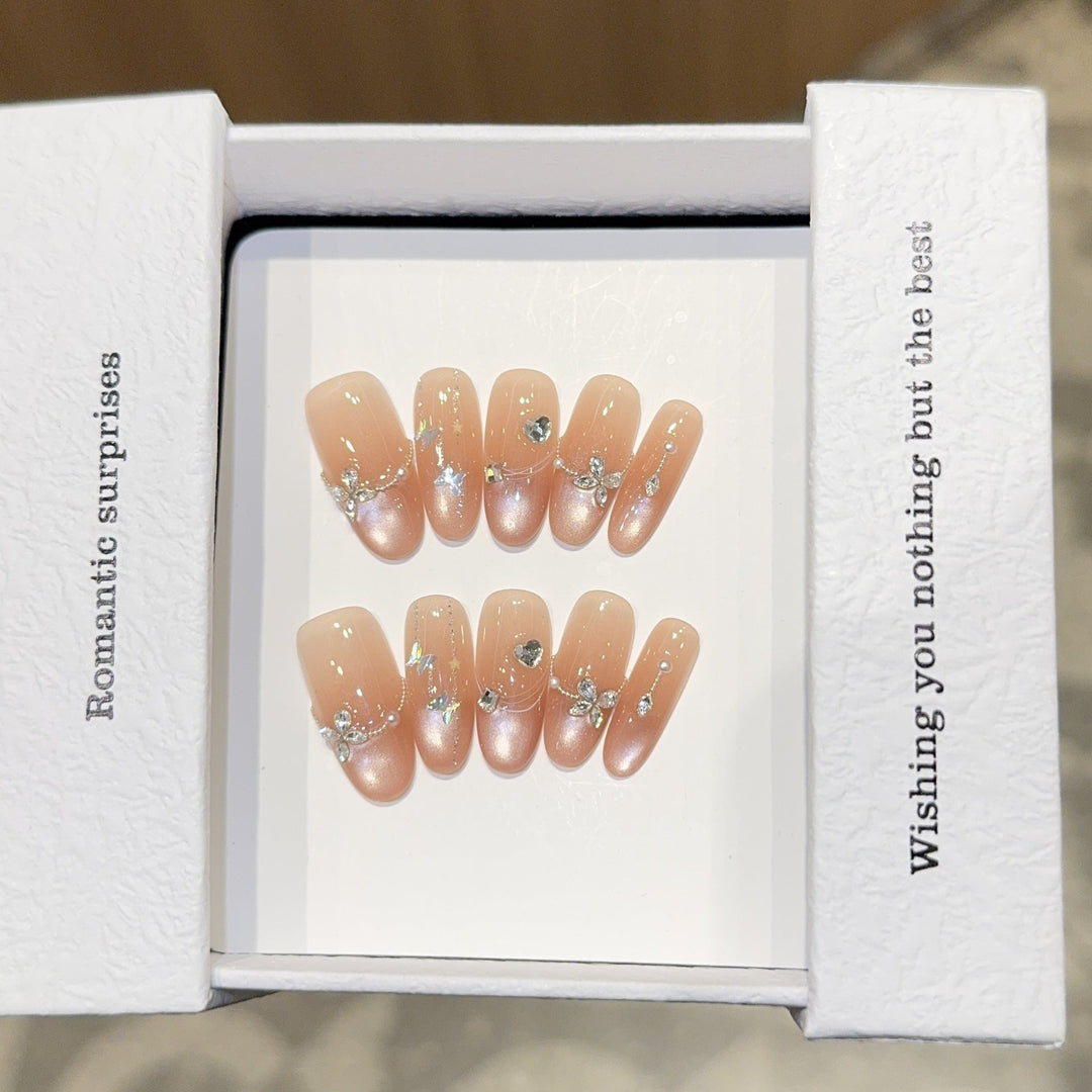 Artificial Nail Set with Romantic Heart and Glitter Designs Kalsten