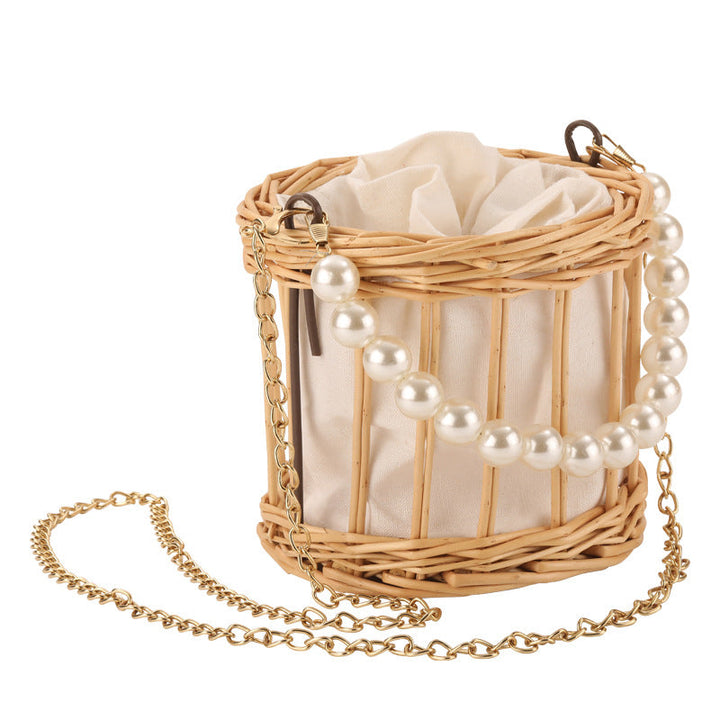 Women's elegant basket bag with pearl chain Kalsten