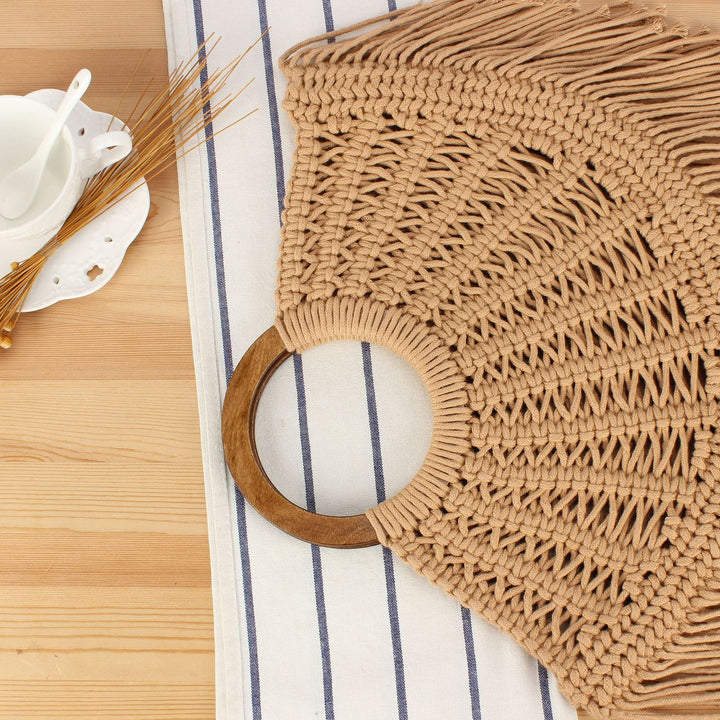 Macramé Handbag with Wooden Handles Kalsten