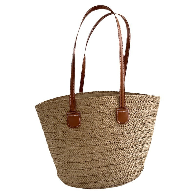 Handcrafted straw bag with elegant leather handles Kalsten