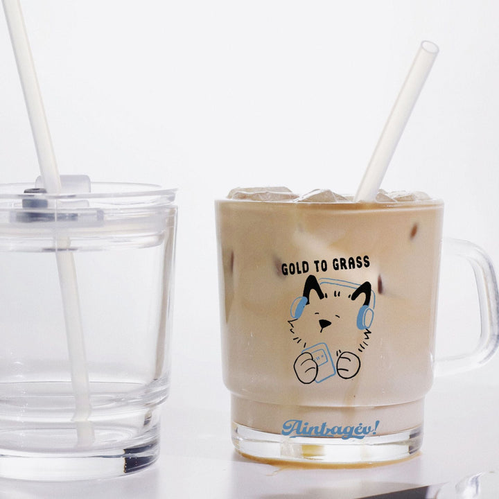 Ladies funny tea glass cup with artistic cat design Kalsten