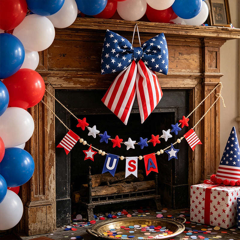 Independence Day oversized hanging bow with elastic loop for door porch and wreath Kalsten