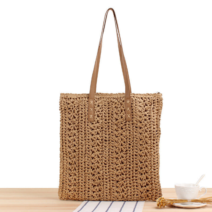 Braided summer bag with sturdy leather handles Kalsten