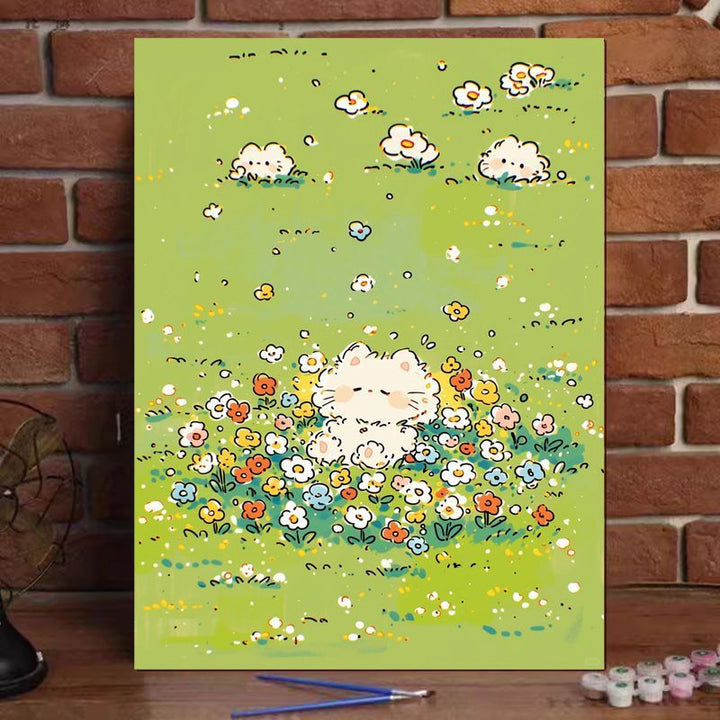 Cute Cat Illustration Canvas Art Print Kalsten