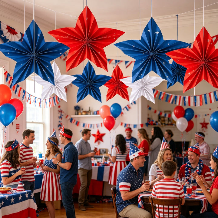 Unisex nan patriotic layered paper fan garland and star pennant banner Kalsten