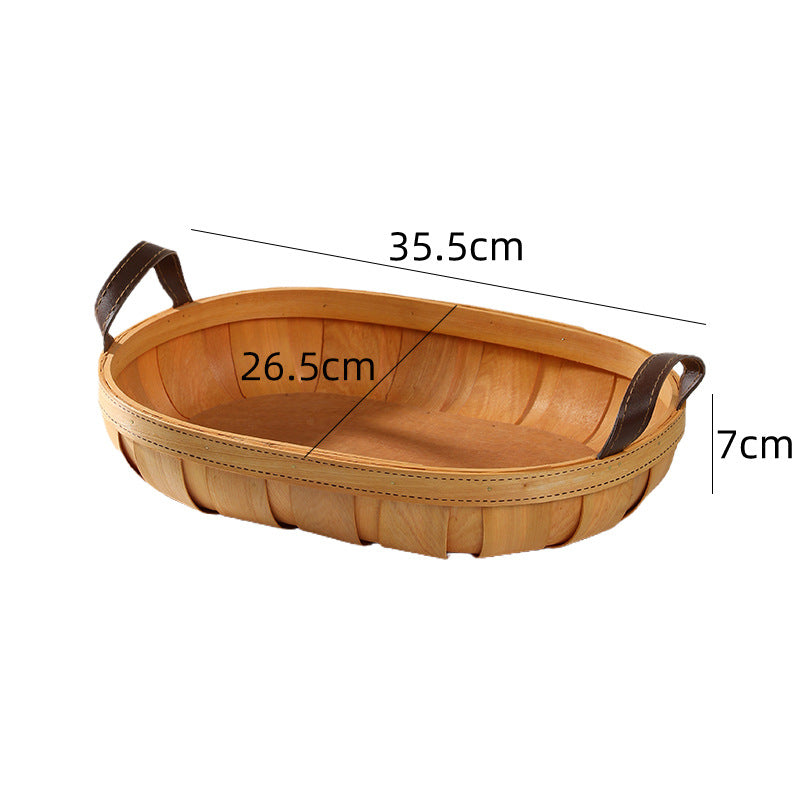 Handcrafted Oval Serving Tray with Leather Handles Kalsten