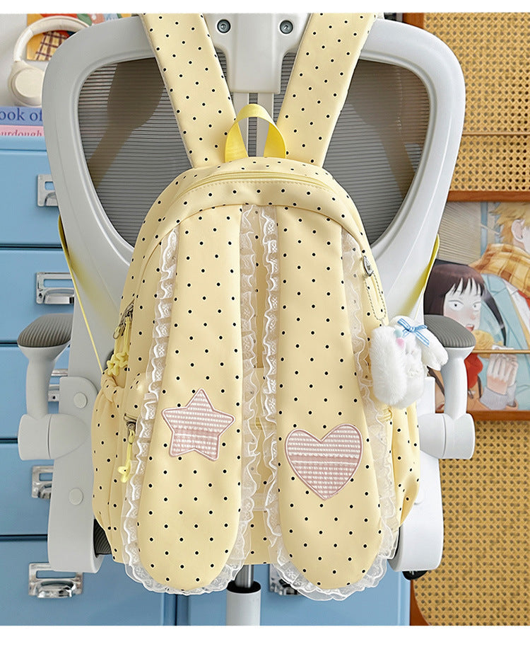 Girls' Playful Polka Dot Bunny Ears School Backpack