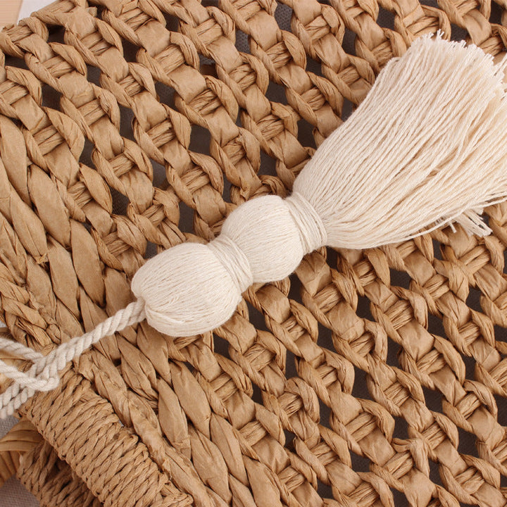 Soft and Stylish Straw Shoulder Bag with Removable Tassel Detail Kalsten