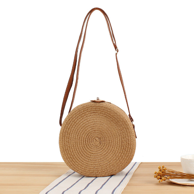 Round Basket Bag with Elegant Leather Handle Kalsten