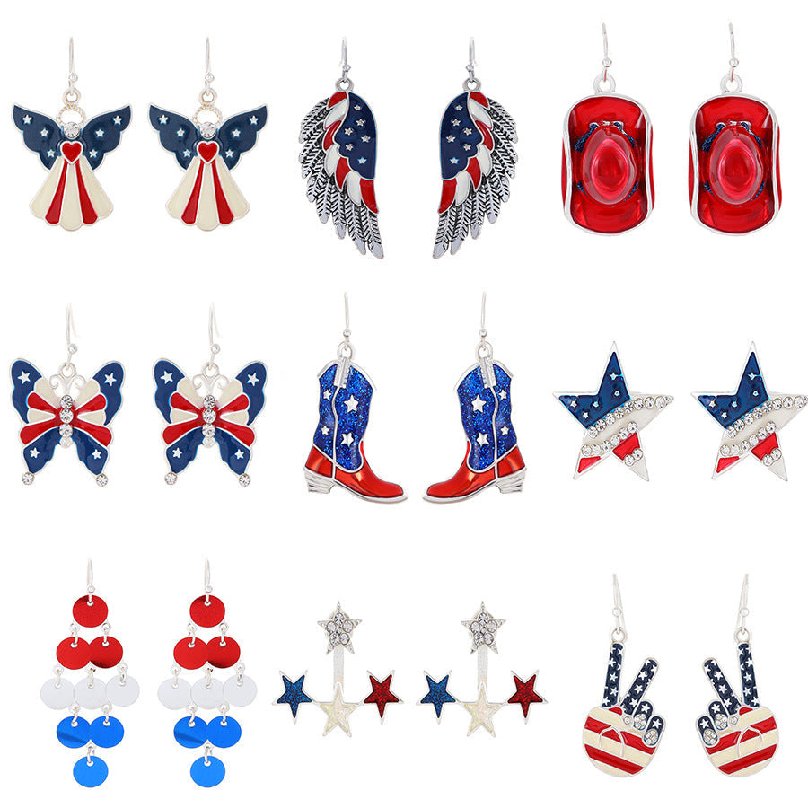 Women's nan patriotic novelty dangle hook earrings with laser-printed wooden fireworks charm Kalsten