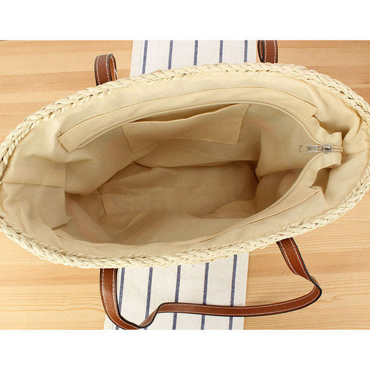 Beautiful braided straw bag with leather handles Kalsten