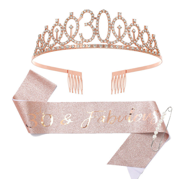 Women Crystal-Embellished Birthday Crown with Personalized Sash Kalsten