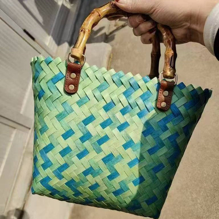 Braided tote bag with wooden handles Kalsten