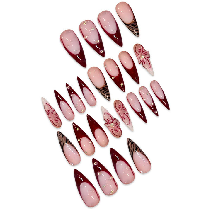 Artistic Floral Stiletto Press-On Nail Art Kalsten