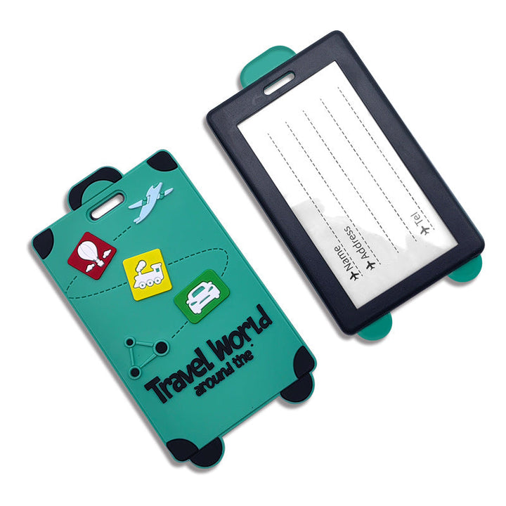 playful silicone luggage tag with clear ID window and embossed travel icons Kalsten