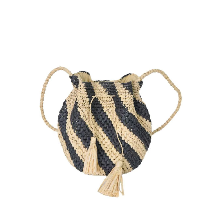 Braided Tote Bag with Tassels and Striped Design Kalsten