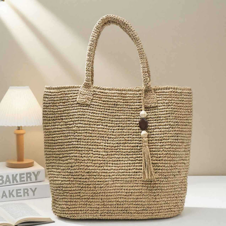 Handmade basket bag with unique fringe pendant Kalsten
