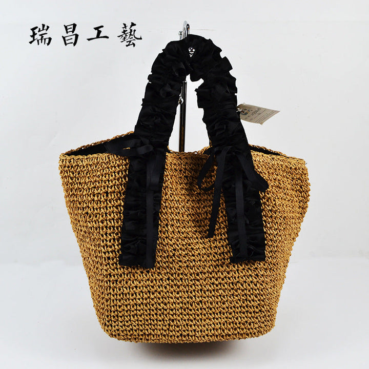 Crocheted beach bag with elegant satin accents Kalsten