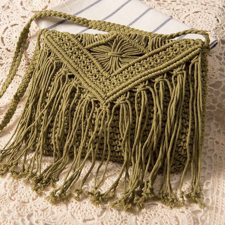 Macrame Handbag with Fringes and Adjustable Shoulder Strap Kalsten