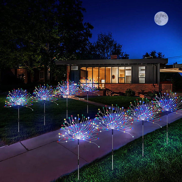 Solar-Powered LED Firework Garden Stake Lights With Sparkle Burst Design Kalsten