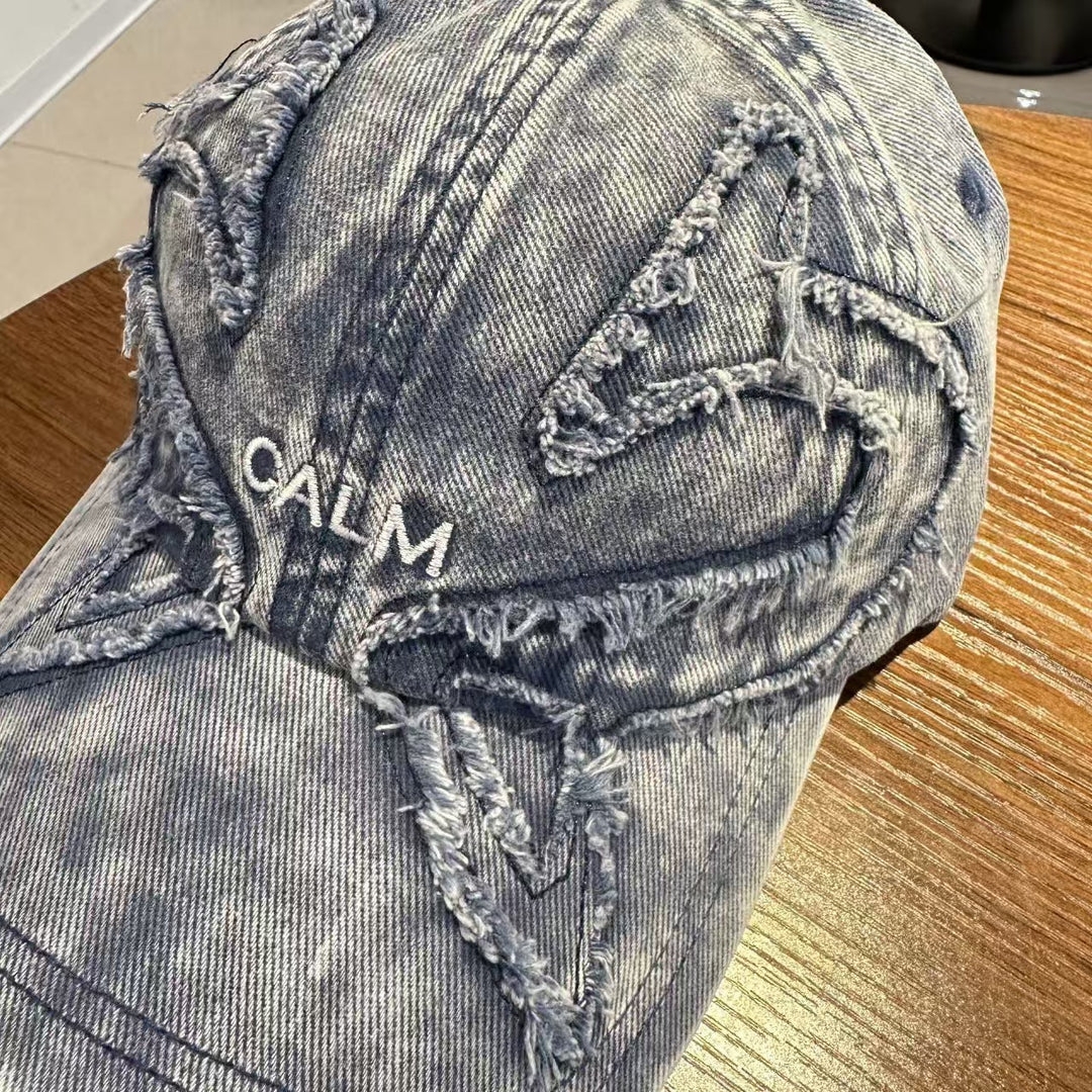 Unisex Distressed Denim Embroidered Cap Kalsten
